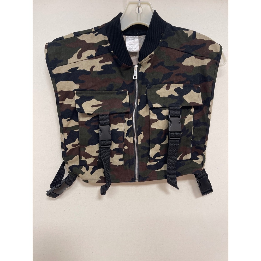 Just For Kix Camo Utility Vest Cropped Tactical Buckle Cargo Streetwear XS/S
